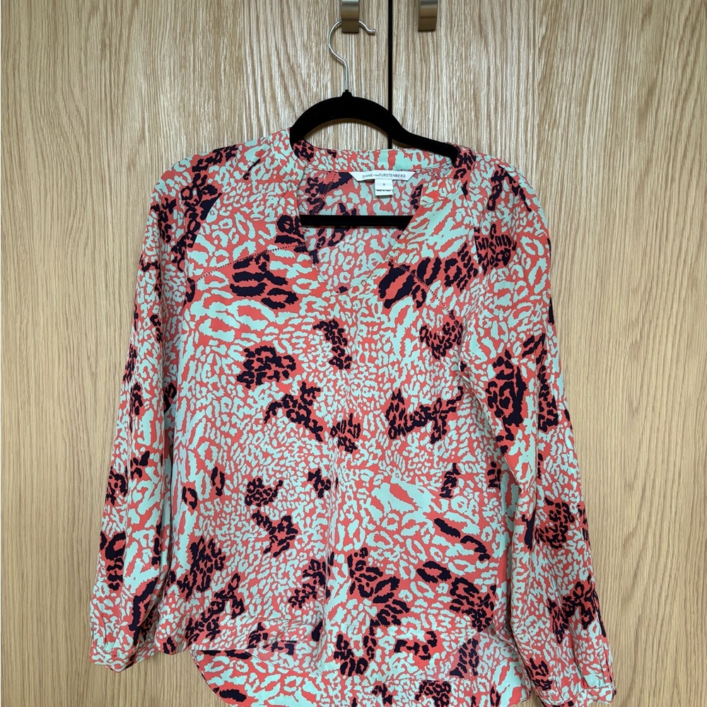 Diane Von Furstenberg Pink and Blue Leopard Blouse